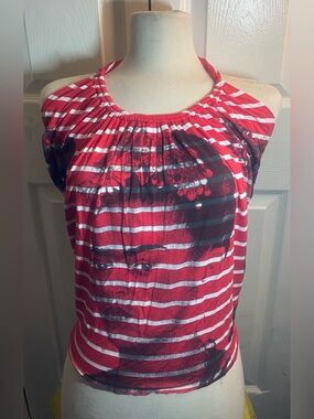 Red Striped Halter Neck Women's Top